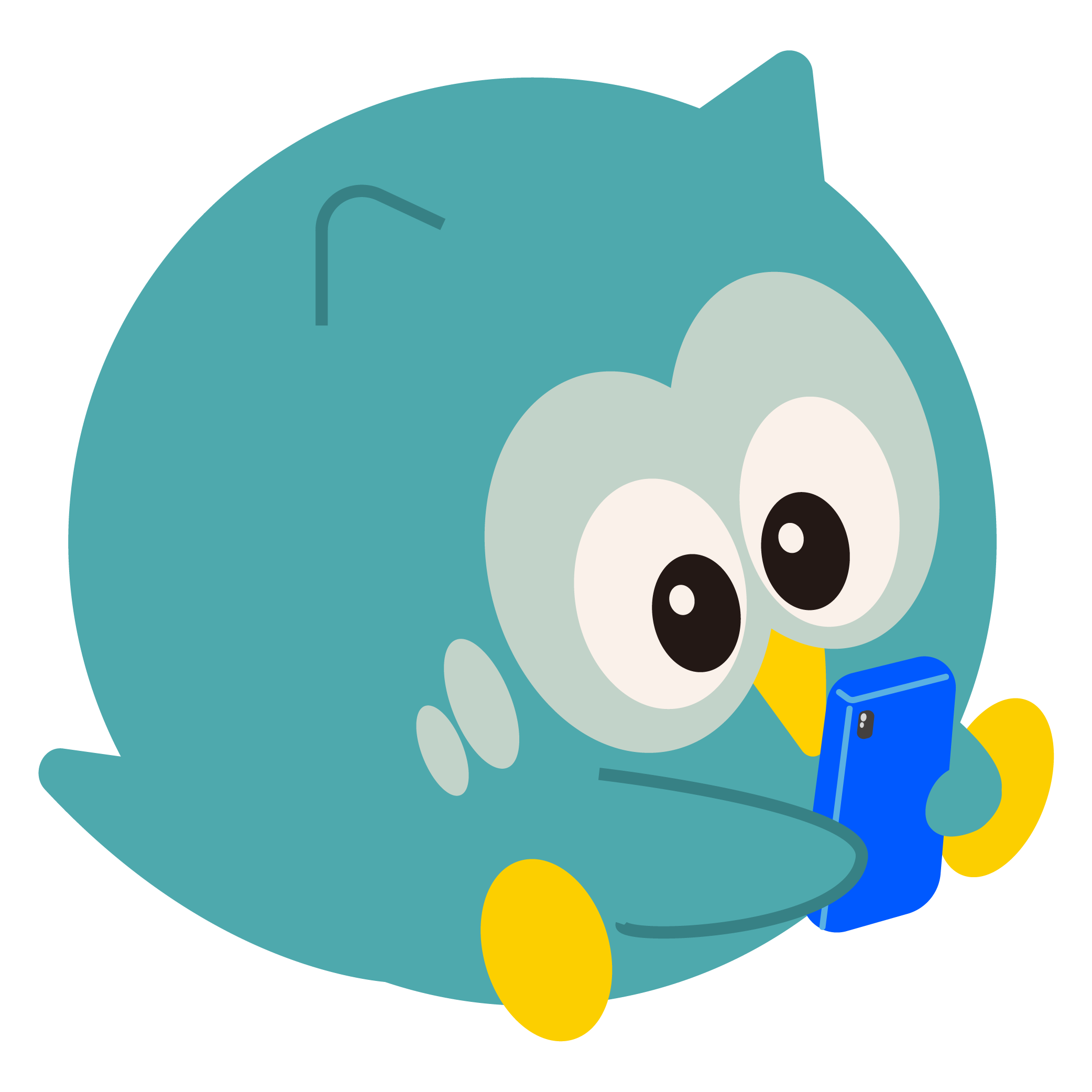 スマホを見るふく多くん